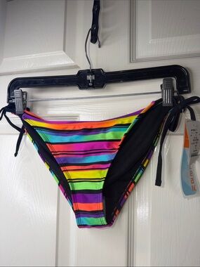 Women’s Tie-Side Bikini Bottoms in Rainbow Stripe